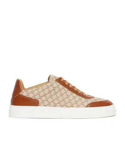 Max Mara Logo Jacquard Sneakers With Textured Fabric And Leather Accents In Nude