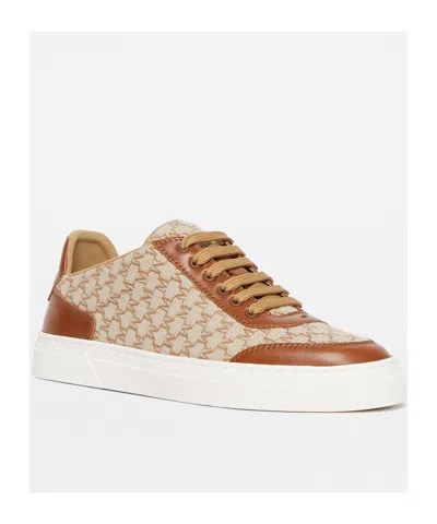 Max Mara Logo Jacquard Sneakers With Textured Fabric And Leather Accents In Nude