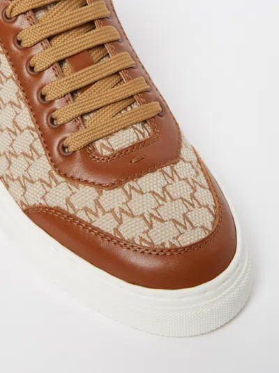 Max Mara Logo Jacquard Sneakers With Textured Fabric And Leather Accents In Nude