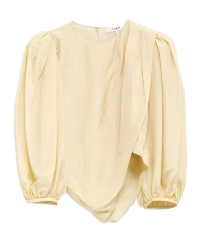 Chloé Draped Top With Keyhole Back And Puffed Sleeves In Nude