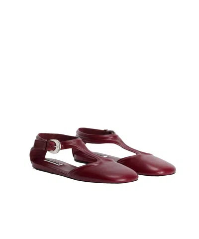 Jil Sander Mary Jane Flats In Brown