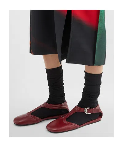 Jil Sander Mary Jane Flats In Brown