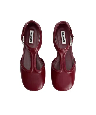 Jil Sander Mary Jane Flats In Brown