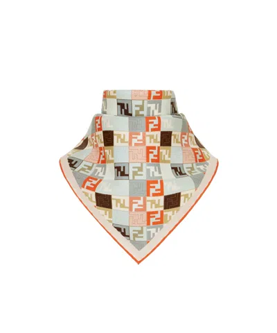 Fendi Selleria Print Square Scarf With Hemmed Edges In White