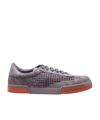 Dolce & Gabbana Portofino Yacht Perforated Distressed Suede Sneakers In Lead