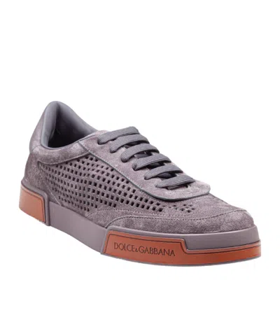 Dolce & Gabbana Portofino Yacht Perforated Distressed Suede Sneakers In Lead
