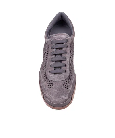 Dolce & Gabbana Portofino Yacht Perforated Distressed Suede Sneakers In Lead