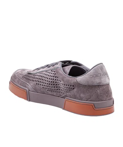 Dolce & Gabbana Portofino Yacht Perforated Distressed Suede Sneakers In Lead
