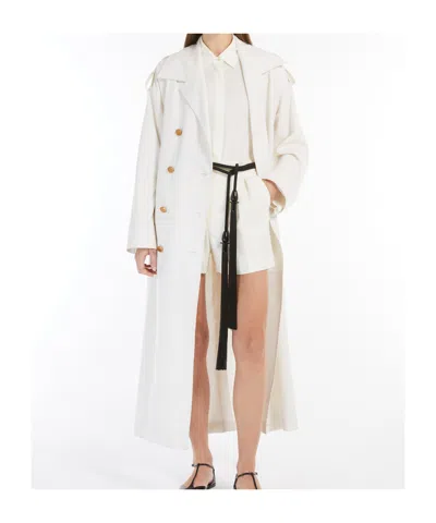 Max Mara Double-breasted Wool Trench Coat In White