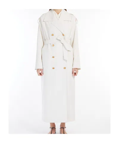 Max Mara Double-breasted Wool Trench Coat In White