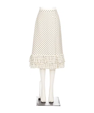 Valentino Ivory Polka-dot Skirt With Ruffles In Black