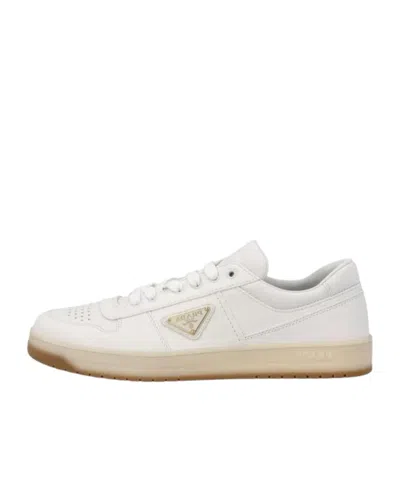 Prada Men Ivory Nappa Leather Downtown Sneakers, 7.5 Luxury Sneakers For Men Darveys In White
