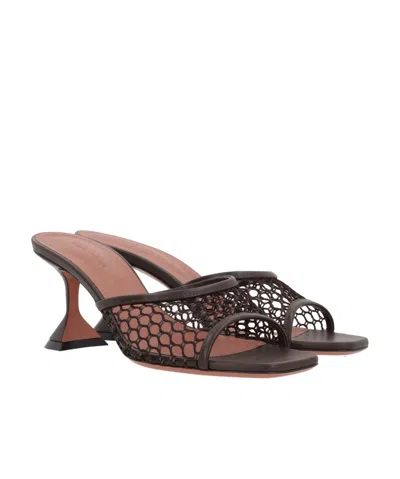 Amina Muaddi Lupita Fishnet And Leather Mules In Brown