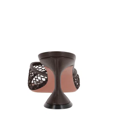 Amina Muaddi Lupita Fishnet And Leather Mules In Brown