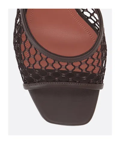 Amina Muaddi Lupita Fishnet And Leather Mules In Brown