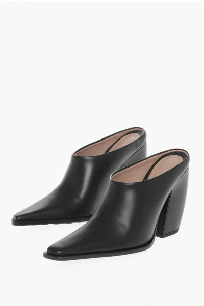 Bottega Veneta Leather Tex Mules With Covered Heel 10cm In Black