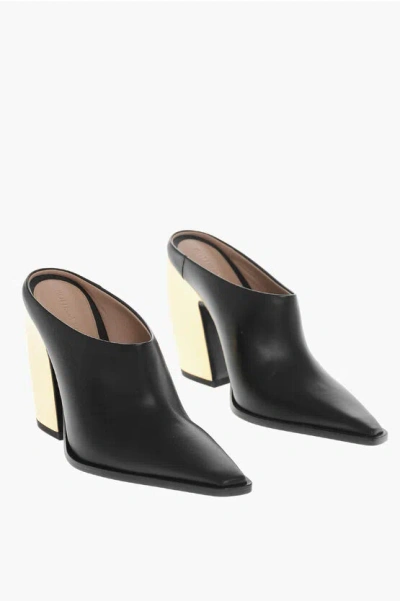 Bottega Veneta Tex Leather Chrome-heel Mules In Blackgold