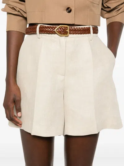 P.a.r.o.s.h Parosh Beige Linen Tailored Shorts With High Waist In Neutrals