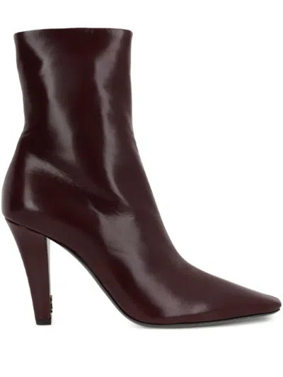 Saint Laurent Jill Patent-leather Ankle Boots In Vintage Burgundy