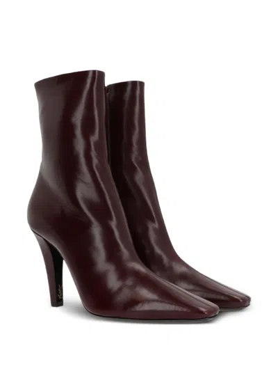 Saint Laurent Jill Patent-leather Ankle Boots In Vintage Burgundy