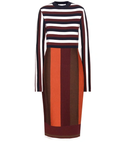 Shop Victoria Beckham Striped Wool-blend Dress In Multicoloured