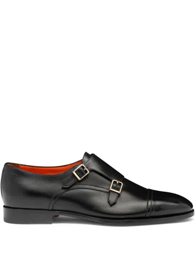 Santoni Leather Adrian Blake Monk Shoes In Black