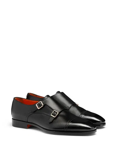 Santoni Leather Adrian Blake Monk Shoes In Black