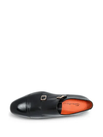 Santoni Leather Adrian Blake Monk Shoes In Black