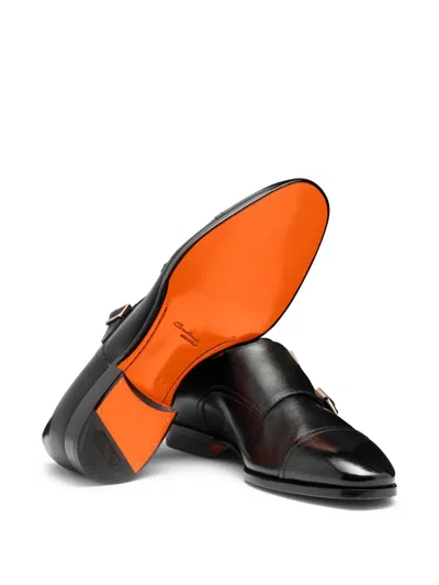 Santoni Leather Adrian Blake Monk Shoes In Black