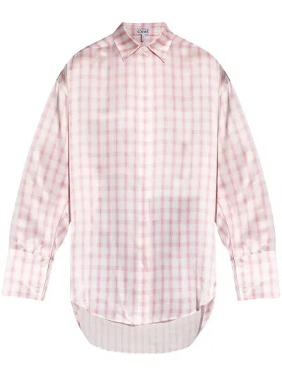Loewe Womens White/pink Check-print Silk Shirt In White