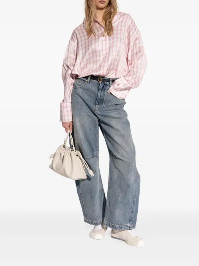 Loewe Womens White/pink Check-print Silk Shirt In White