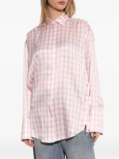 Loewe Womens White/pink Check-print Silk Shirt In White