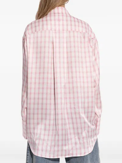 Loewe Womens White/pink Check-print Silk Shirt In White