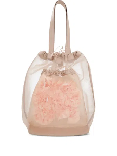 Simone Rocha Mesh Drawstring Tote Bag In Neutrals