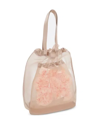Simone Rocha Mesh Drawstring Tote Bag In Neutrals