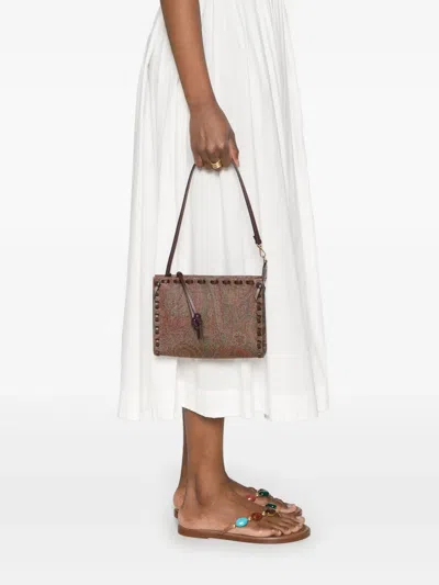 Etro Detachable Strap Rectangular Clutch Bag In Brown