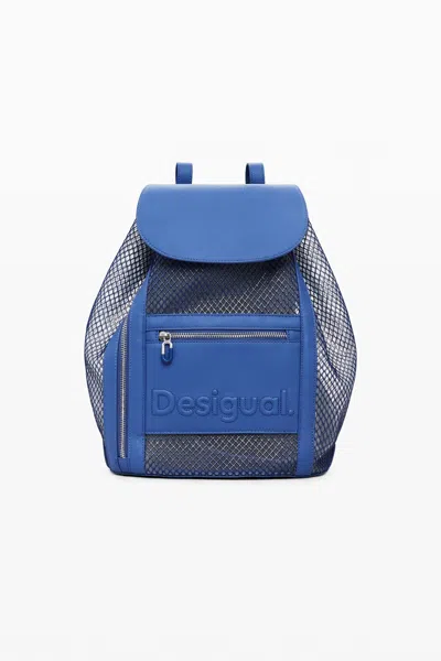 Desigual Medium Mesh Drawstring Backpack In Blue
