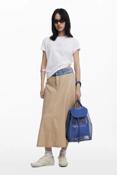 Desigual Medium Mesh Drawstring Backpack In Blue