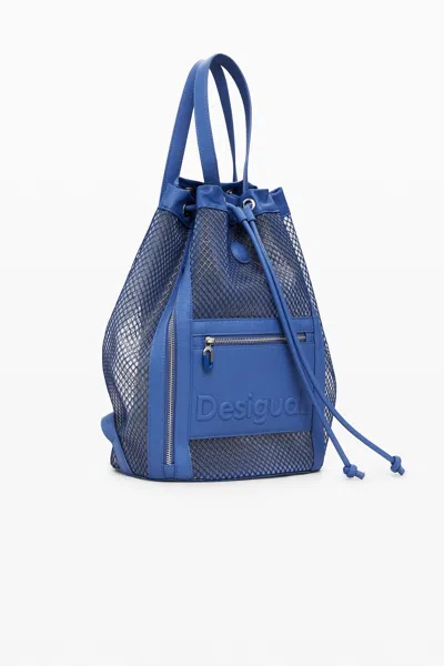 Desigual Medium Mesh Drawstring Backpack In Blue