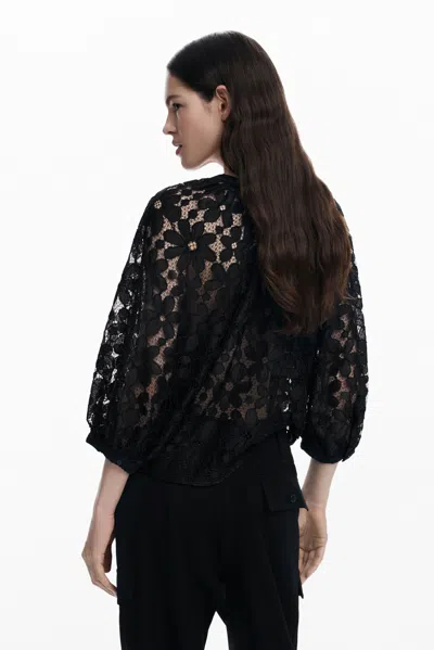 Desigual Lace Front Button Top In Black