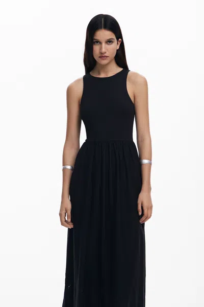 Desigual Ribbed Eyelet Midi Dress In Black