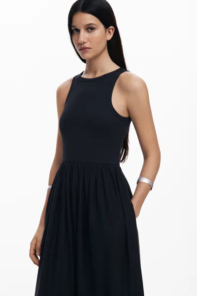 Desigual Ribbed Eyelet Midi Dress In Black