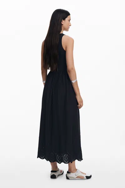 Desigual Ribbed Eyelet Midi Dress In Black