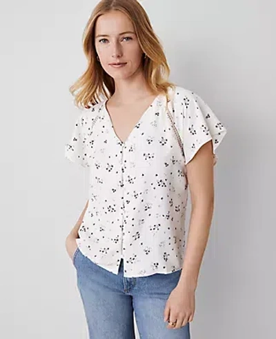 Ann Taylor Lace Floral Mixed Media Top In Winter White
