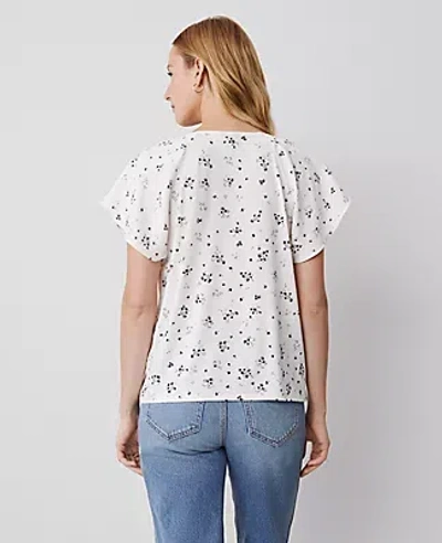 Ann Taylor Lace Floral Mixed Media Top In Winter White