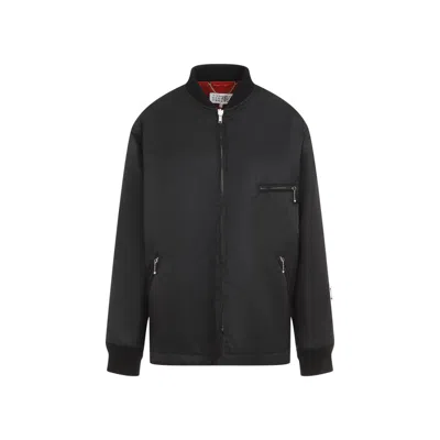 Mm6 Maison Margiela Polyamide Jacket With Design And Functional Zip Pockets In Black