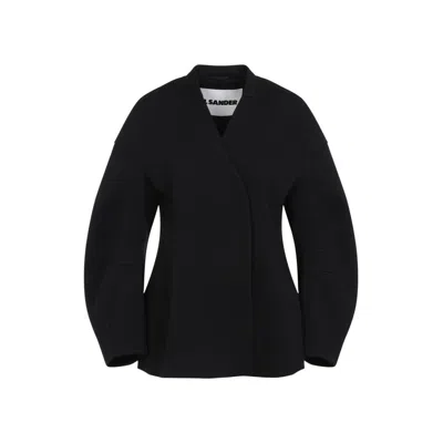Jil Sander V-neck Wool Wrap Jacket In Black