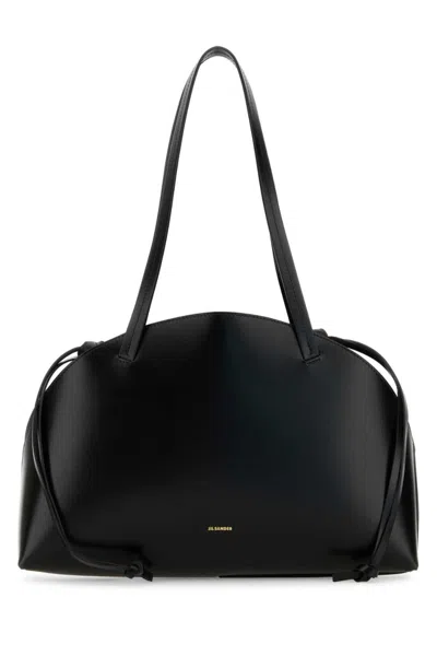 Jil Sander Curve Medium Leather Shoulder Bag In Black