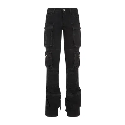 Attico Dark Wash Cargo Jeans With Logoed Buttons 15cm In Black