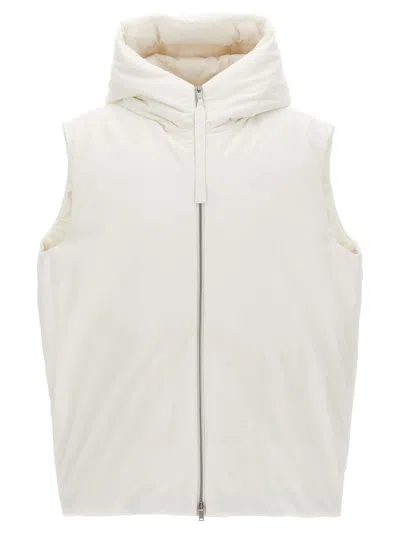 Jil Sander Padded Sleeveless Jacket With High Collar And Zip Closure In White